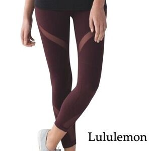 Lululemon Leggings High Times Pant Women' 4 Wrap Mesh Bordeaux Drama Wine Active